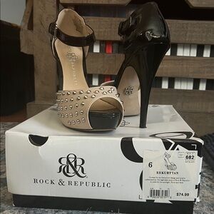 Rock & Republic Black and Cream Studded Heels